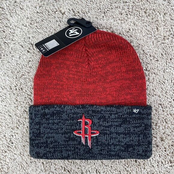 Houston Rockets 47 Brand Knit Hat 2 Tone Red Gray Brain Freeze Cuffed Beanie NWT - Picture 1 of 4